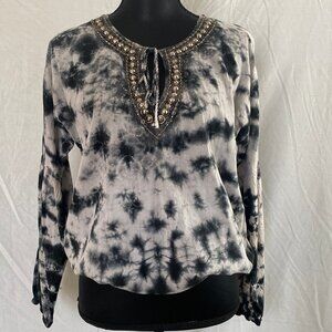Michael Kors Tie-Dye Designer Shirt with Silver Metal-Studded Neckline